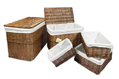 Woodluv Brown Wicker Wht Linning Linen Laundry Basket /Bin Storage Trunk Hamper • £16.99