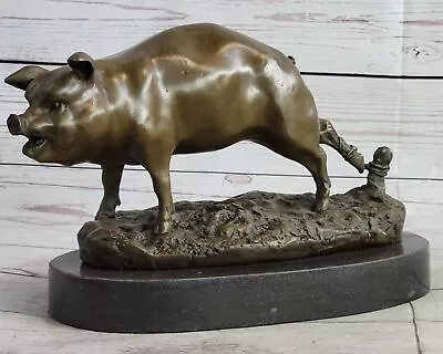 Cute Pig Hog Farm Animal Bronze Metal Statue Sculpture Figurine Decor Signed Art • $149.50