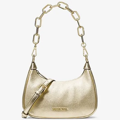 Michael Kors Cora Medium Metallic Leather Shoulder Bag Pale Gold • $165