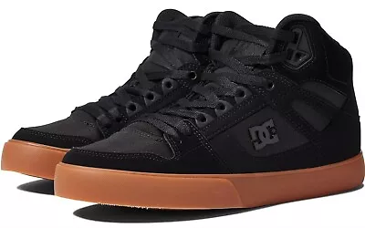 DC Mens Leather Skate Pure High Top Black Gum Trainers • £61.99