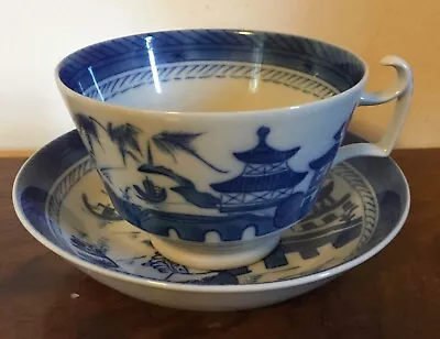 Large Mottahedeh Blue & White Canton Porcelain Tea Cup & Saucer Chinese Export  • $98