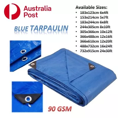 Blue Tarp Tarpaulin Rainproof Waterproof Caravan Ute Trailer Roof Cover 90gsm • $11.95