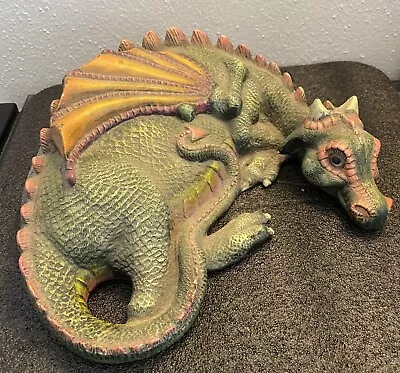 $15 • Buy Vintage Ceramic Sleeping Green Dragon Statue 