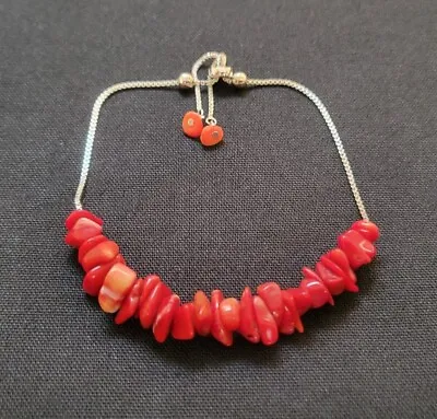 Sterling Silver Mediterranean Coral Bracelet • $15