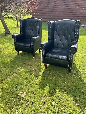 Chesterfield Style High Wing Back Black Chairs. X 2 Used • £40
