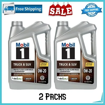 2 Packs Mobil 1 Truck & SUV Full Synthetic Motor Oil 0W-20 5 Qt NEW FREE SHIPPI • $49.99