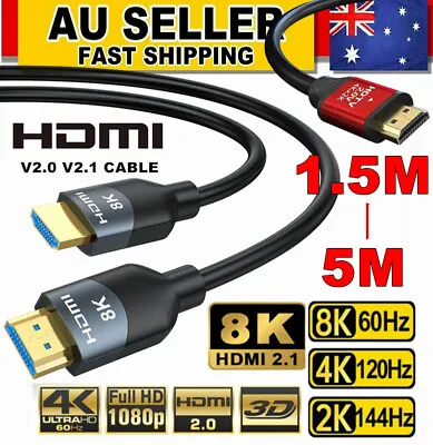 Premium HDMI Cable V2.1 2.0 8K 4K Ultra HD XBOX PS4 TV High Speed HEC ARC 1.5-5M • $22.99