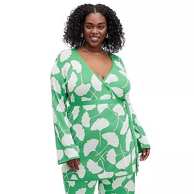 Women's Long Sleeve V-Neck Ginkgo Green Sweater Wrap Top - DVF 1X • $15.99