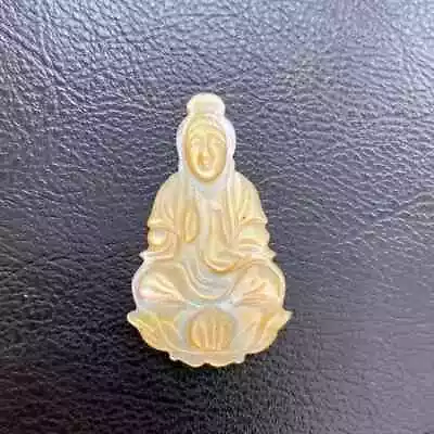 Shell Pearl Carving Kwan/Quan Yin Female Buddha Gold Loose Pendant • $98