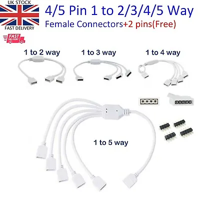 £5.99 • Buy 3/4/5Pin 1to2/3/4/5 Female LED RGB RGBW Strip Splitter Connector Extension Cable