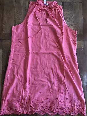 Rainbow Cotton Summer Dress Coral Size 18 16 • £10