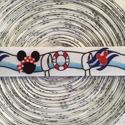 Mickey Mouse Nautical Red Blue Ocean  Grosgrain Ribbon BTY 7/8   • $1.50