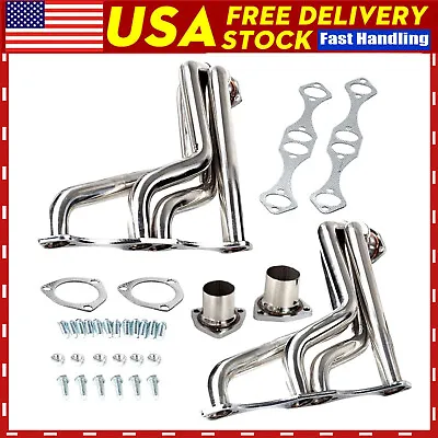 Fit SBC Chevy 1935-1948 283-350 Stainless Steel Fat Fenderwell Headers H60054BK • $195.99