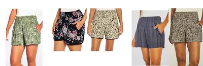 Three Dots Women's Relaxed Printed Shorts Smocked Waist Slash Pockets G1 • $16.99