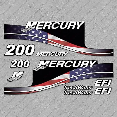 Mercury 200 HP EFI FreshWater USA Flag Edition Outboard Engine Decal Set • $55.79