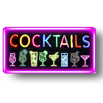 Cocktail Bar Signs Neon Style Pub Hen Party Babe Cave She Shed Retro Metal Walls • £4.95