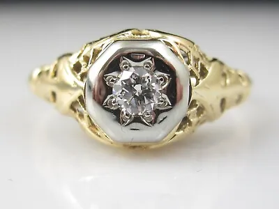 Vintage Diamond Ring Art Deco Old European Cut 14K Two-Tone Size 5.75 • $295