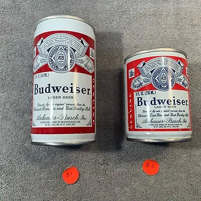 Pair Vintage  8 & 12 Oz Budweiser Steel Pull Tab Beer Can Anheuser-Busch Empty • $2.99