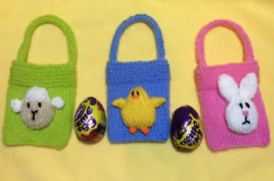 KNITTING PATTERN - Easter Bunny Chick And Sheep Gift Bags / Tree Decorations • £3.25