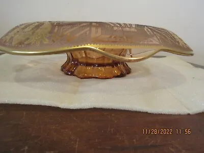 Vintage Art Deco Pink  Etched Square Console Bowl • $34.99