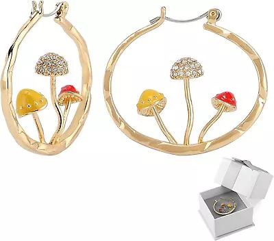 Mushroom Earrings For Women Hoop Dangle Earrings Gold Hoop Earring Mushroom Dang • $33.71