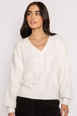 P.J. Salvage WHITE Cable Crew Knit Sweater US Medium • $55.90