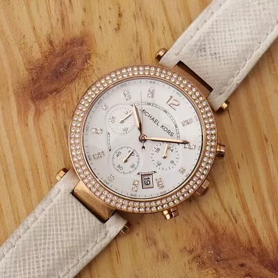 Michael Kors MK2281 Parker Gold Tone White 39mm Watch Chronograph Running • $44.99