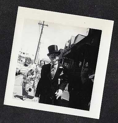 Vintage Antique Photograph Man Walking Down Street Wearing Tophat & Cane • $10