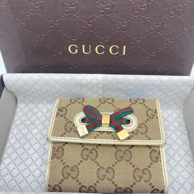 $50.40 • Buy Auth Used GUCCI Purse Leather Wallet Italy Gg Brown Canvas Sherry Ribbon 243