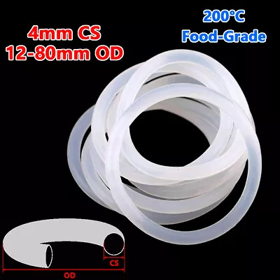4mm Cross Section VMQ Silicone Seal Ring O Ring Food Grade O-Ring 12mm - 80mm OD • £1.64