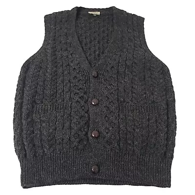 Carraigdonn Fisherman Sweater Vest 100% Wool Irish Knit Gray Mens Medium • $39.78