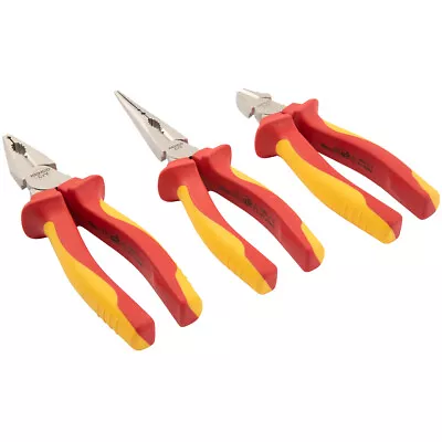 3 Piece VDE Plier Set Water Pump Diagonal Side Cutter Combination • £23.99