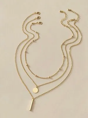 $3.99 • Buy Boho Multi-Layer 3pcs Bar Disc Charm Metal Round Beads Chain Choker Necklace