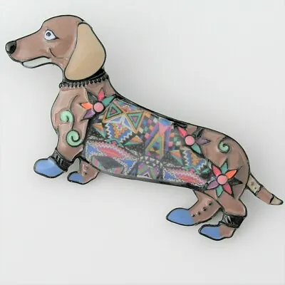 £6.50 • Buy Dachshund Sausage Dog Pet Brown Floral Enamel Metal Animal Jacket Brooch Gift