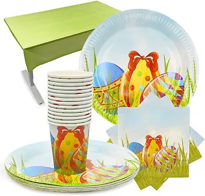 61 X Easter Tableware Party Table Decor Bunny Easter Egg Theme Plates Tablecloth • £7.99