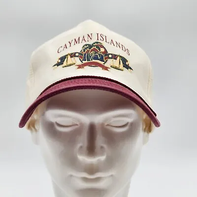 Cayman Islands Khaki Baseball Cap Hat Buckle Adj  Embroidered Maroon Bill • $26.64