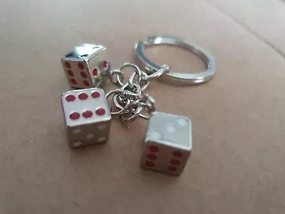 Silver Chrome Gambler's Dice Solid Metal Keyring Gift Idea UK Seller Free P&P • £3.95