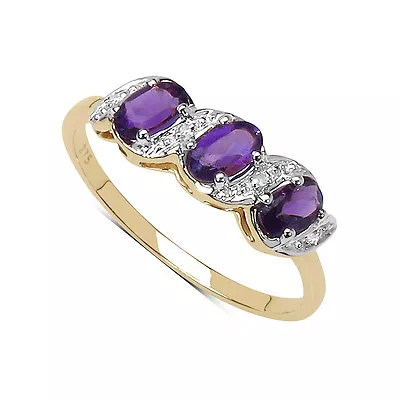 9CT GOLD 0.77ct GENUINE AMETHYST & DIAMOND ETERNITY ENGAGEMENT RING SIZES I - W • £127.99