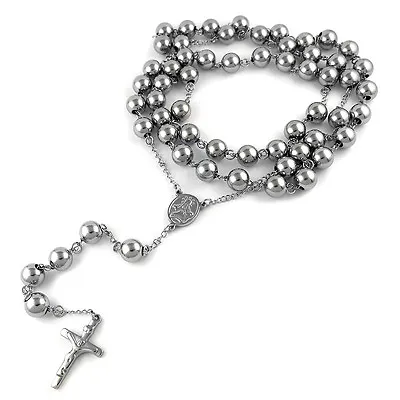 MEN's Stainless Steel 10m 38  Catholic Rosary Bead Necklace Crucifix Cross Chain • $14.99