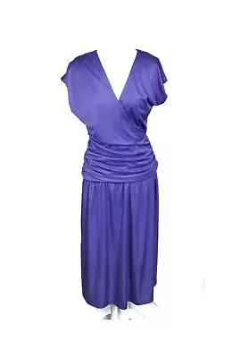 Purple Patch Dress Size 14 Vintage 90s Lilac Cap Sleeve Gathered Waist • $39.95