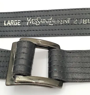 $42 • Buy YSL Belt VTG FIT 28  Double Ring Black Leather YVES SAINT LAURENT Large Runs Sml