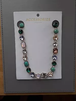 Accessorize Green/Pink Gem Statement Necklace New • £7