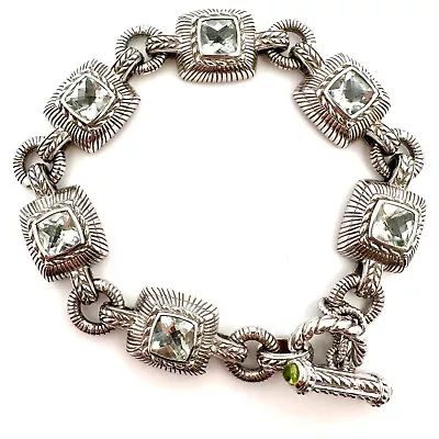 Judith Ripka Sterling Silver Green Quartz Link Toggle Bracelet-6.75 -A2638 • $119.99