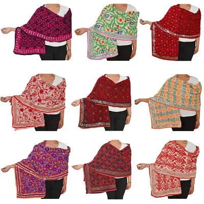 Sanskriti New Scarves Hand Embroidered Phulkari Dupatta Evening Stole Wrap Shawl • $39.99