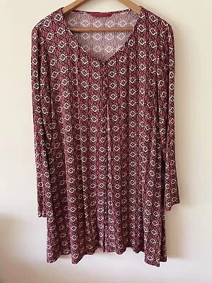 $20 • Buy [ TIGERLILY ] Size AU 12 UK 10 Maroon Print Long Sleeve Button Front Shift Dress