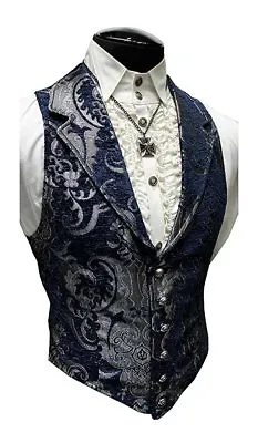 Shrine Gothic Blue Tapestry Aristocrat Victorian Vampire Vintage Gothic Vest  • $104.99