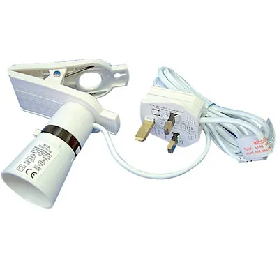 Clip On Switched Lamp Holder Light With UK Plug And 2m Lead B22 BC White • £6.49