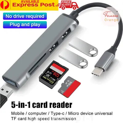 $12.99 • Buy 5-in-1 USB 3.0 Hub Type C Micro-SD/TF Card Reader Portable Splitter Adapter New