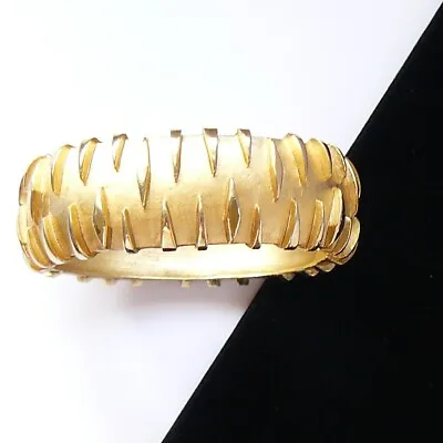 Vintage Crown Trifari Two Tone Golden Stripes Oval Cuff Bracelet • $26