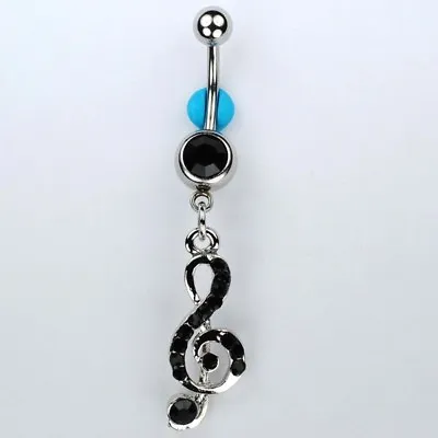 G-Clef Music Note Dangle Belly Button Navel Ring BLACK Piercing Jewelry (C11) • $6.69